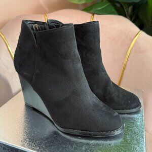 Pre-Loved: SODA Black Suede 3.5" Wedge Ankle Boots [Size 6.5]